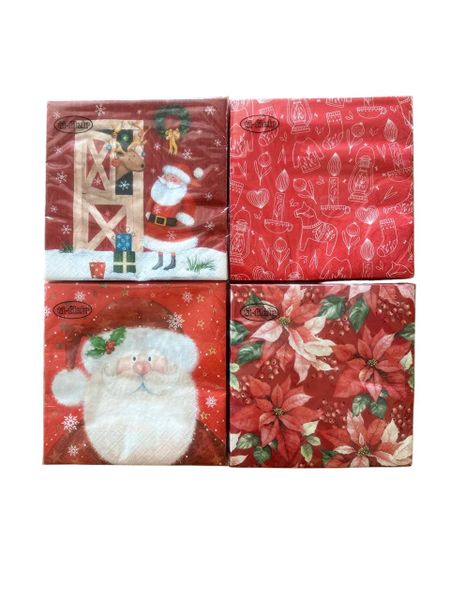 Christmas Serviettes - 3 Ply - Set of 4 - 80 Pieces - Red