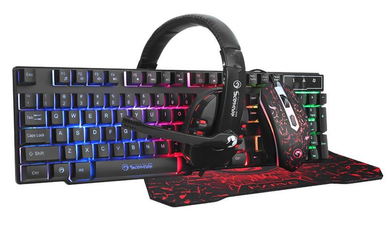 4 in 1 Gaming Set, Wired Keyboard, Mouse, Headset with Mic, Mouse Pad