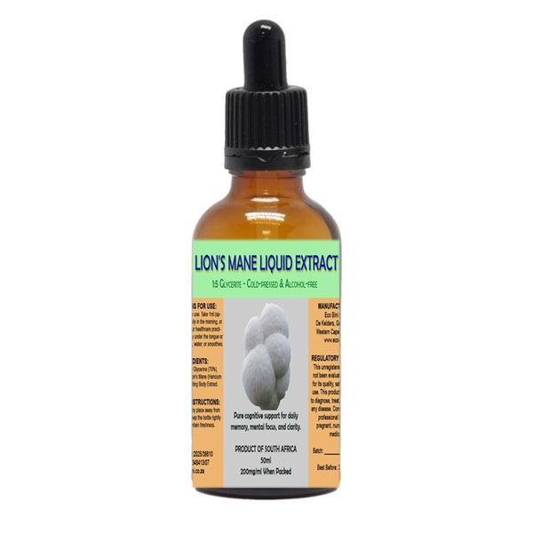 Eco Bini Alcohol-Free Lion's Mane Liquid Extract Glycerite - 50ml
