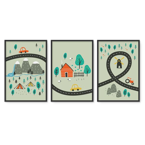 Cape Art Framed Canvas 3 Piece 35x50cm Camping House Windmill