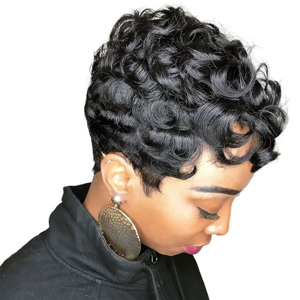 Ladies' Fashion Micro Curled Short Hair Hoodie Wig
