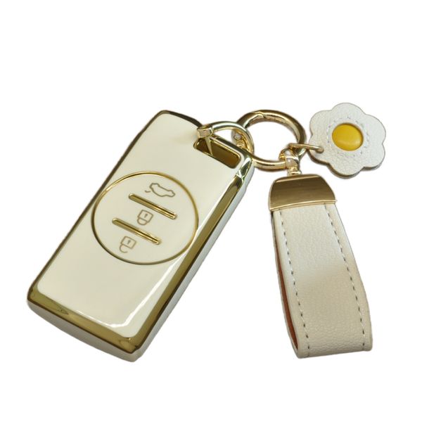 Car Key Remote Cover for Chery Tiggo 4 Pro White/Gold with Carry Strap