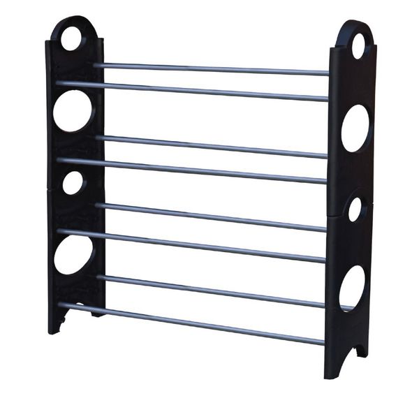 4 Tier Stackable Shoe Storage Rack - Black - CQMI