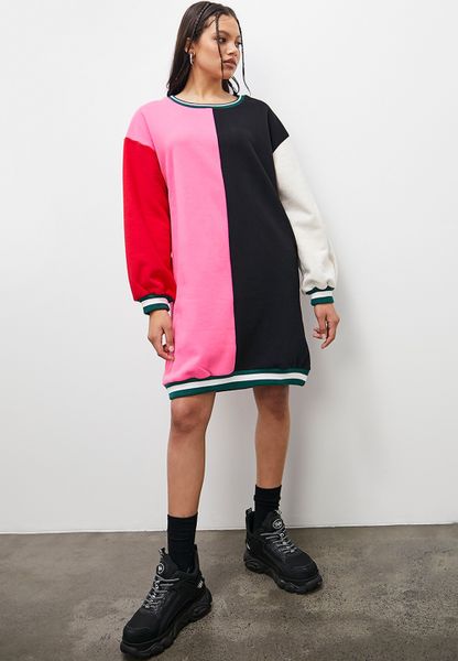 Colourblock Sweat Dress With Print