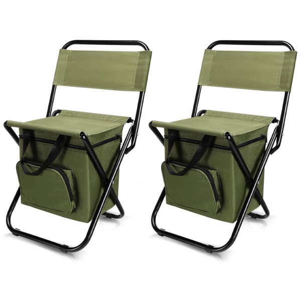 2Set Fishing Chair with Cooler Bag | Foldable Camping Stool 280LBS Capacity