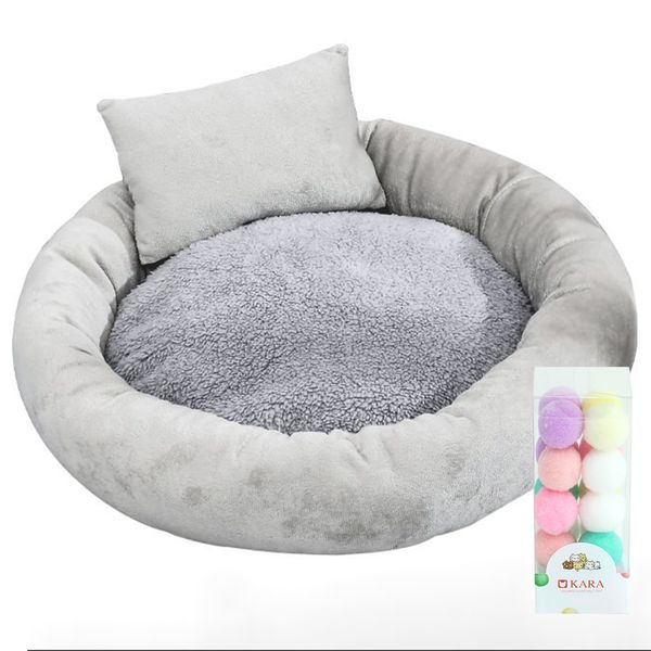 20 Inch Grey Round Pet Bed Cushion Bed For Small Dogs Kittens With 20 Balls
