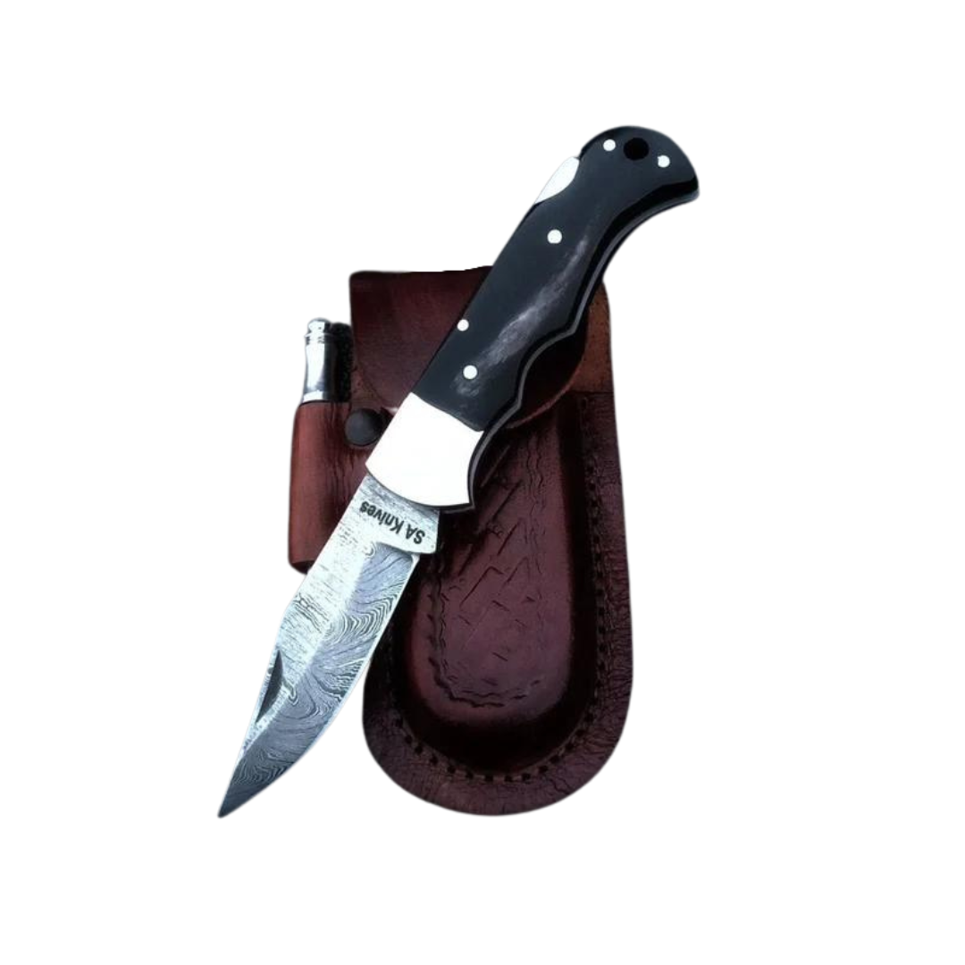 SA Knives Handmade Damascus Steel Folding Knife With Handle From