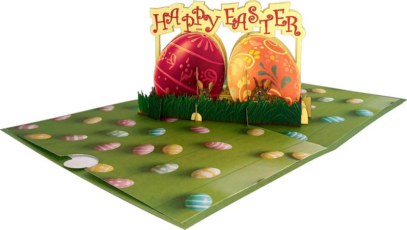 3D Pop-Up Greetings Card - Happy Easter With Eggs - Metallic Cardstock