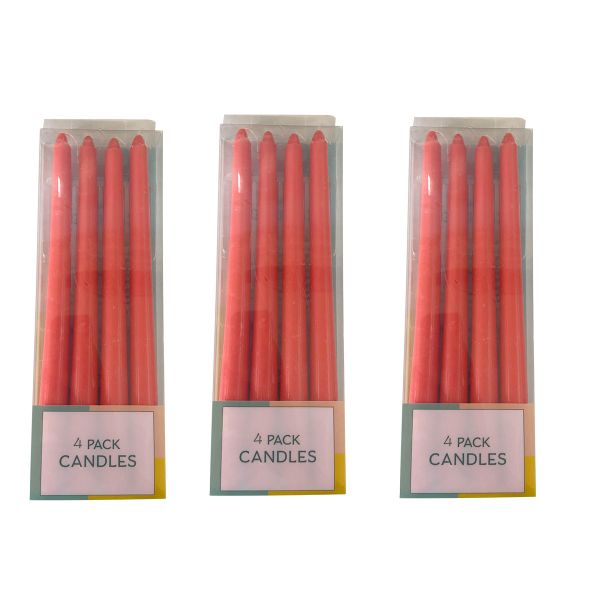 Solid Color Unscented Chime Taper Candle - Hand Poured Wax Candles - 12 Pieces
