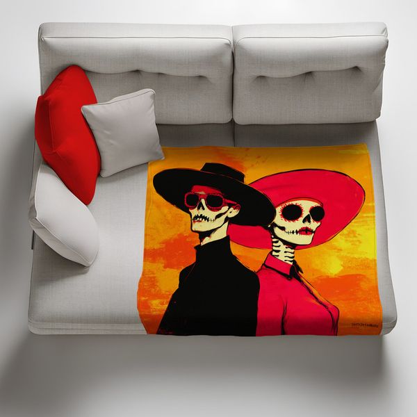 Dia de Los Muertos Couple Light Weight Fleece Blanket by Wikus Schalkwyk