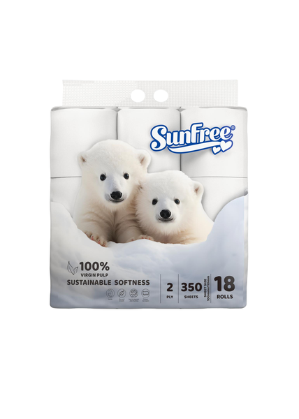 SunFree Toilet Rolls 2 ply 18 Rolls 350 Sheets Per Pack