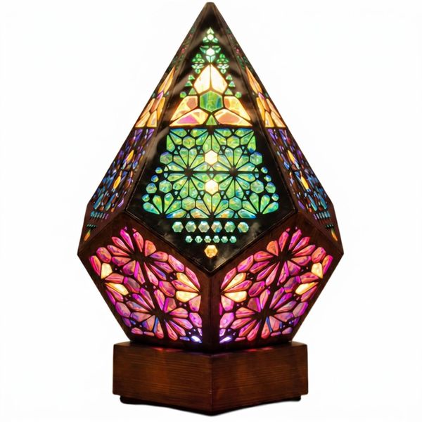 Geometric Mosaic Prism Projection Lamp - Stained Glass Style Mood Light