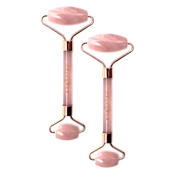 GODDESSA Authentic Rose Quartz Stone Facial Derma Roller Gift Pack