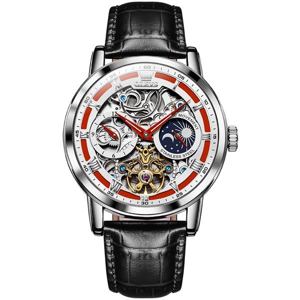 Men Watch Skeleton Style Luminous Fully Automatic Wristwatch Leather Strap