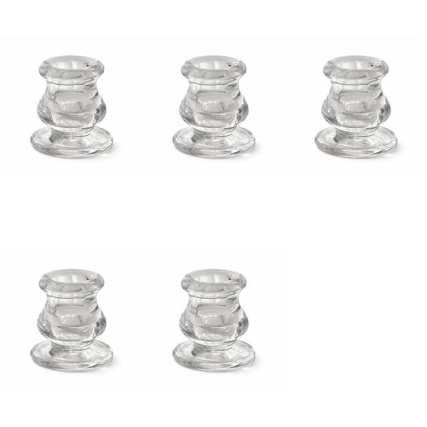 5 Pack - Crystal Glass Candlestick Holders - Transparent
