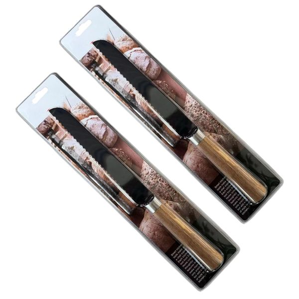 x2 Piece Natural and Silver Bread Knife Set (34cm).