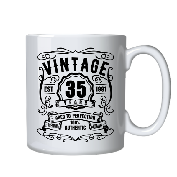 Vintage 35 Years Old Est 1991 Birthday Cup - Mug Gift - White