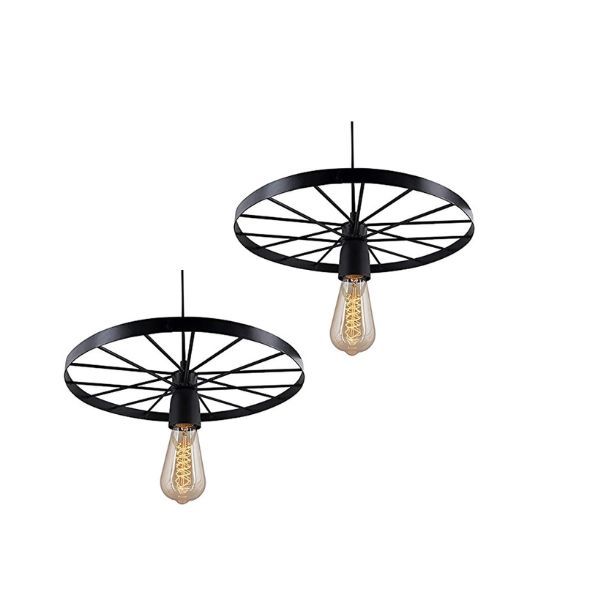 Decorative Wheel Pendant Ceiling Light - Black Metal Hanging Lamp- 4 pack