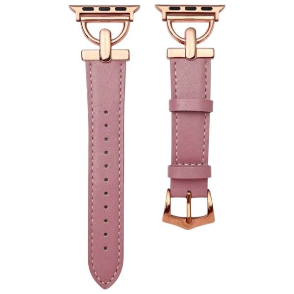 42mm Leather Apple Compatible Watch Strap With Metal Accents - Dusty Pink