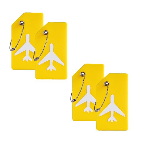 4 Piece Boarding Pass Design Silicone Luggage Tag - Yellow
