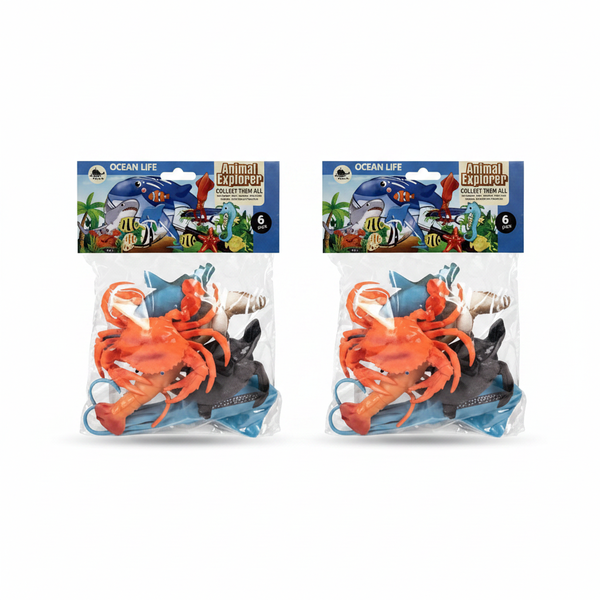 Ocean Animals Play Set - 6 Piece Marine Life Figures for Kids - 2 Pack