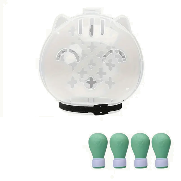 Cat Grooming with Adjustable Transparent Helmet &amp; 4 Paw Caps