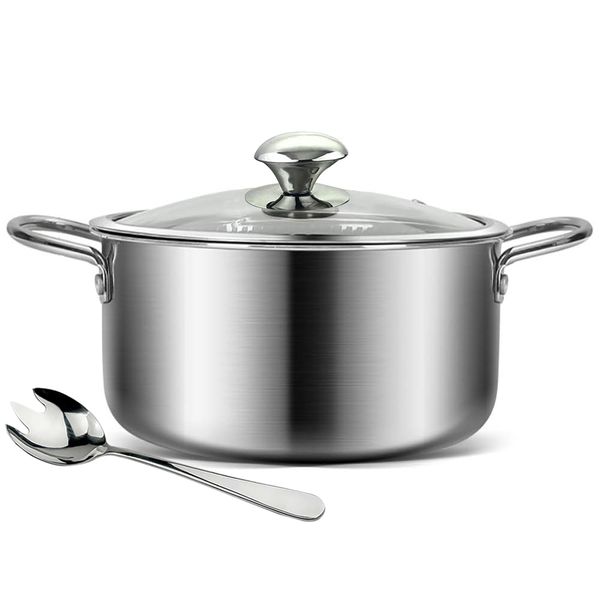 24cm - Stainless Steel Casserole with Glass Lid Including Meat Fork - 2 Piece