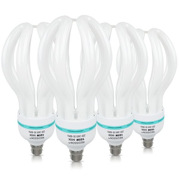 Redisson 105W CFL B22 Electronic Fluorescent Spiral Light Bulbs 6400K-4Pack