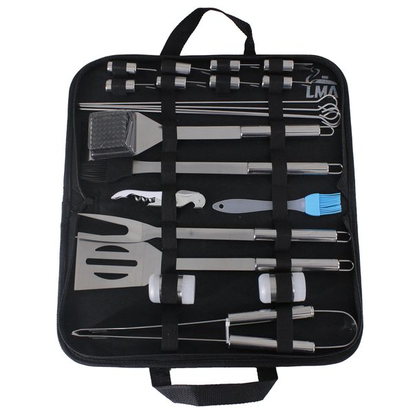 LMA Stainless Steel 21 Piece Braai Utensil With Skewers Brush &amp; Opener In Bag
