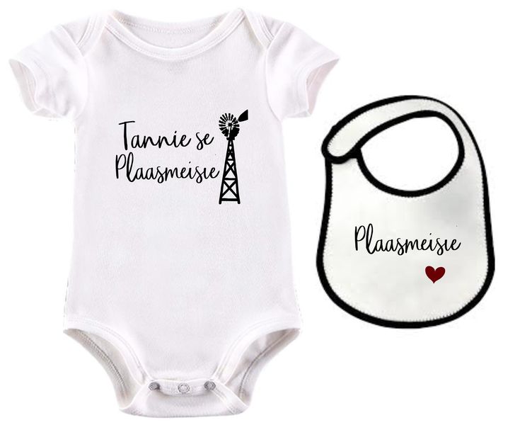 Tannie se Plaasmeisie Afrikaans baby grow &amp; bib combo