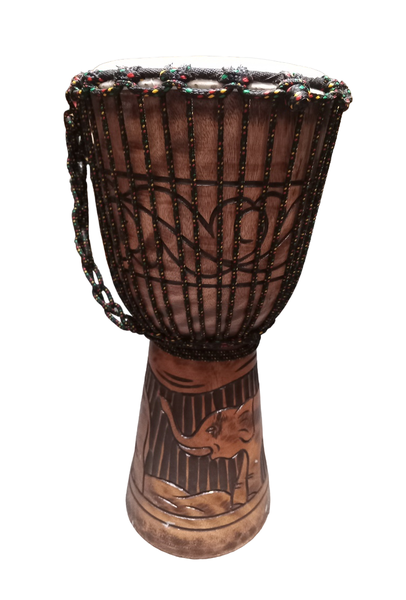 Djembe Drum Tribal Swirl Carving Elephant 50cm x 22cm