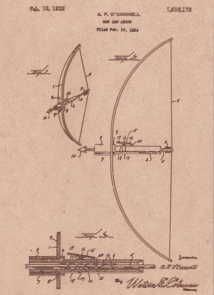 Vintage Patent Sketch Style Bow and Arrow - Unframed