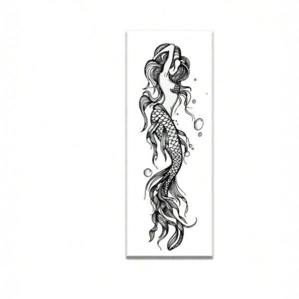 1 Sheet - Mystical Mermaid Silhouette Temporary Tattoo - Black