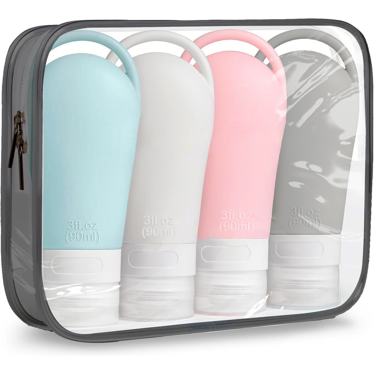 4 Pack Travel Bottles Set Leak Proof Toiletries Containers with Bag -4x90ml