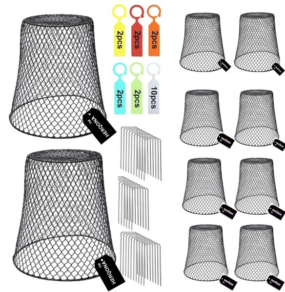 Herqona - 10 Pcs Chicken Wire Cloche Plant Protector &amp; Accessories - Black