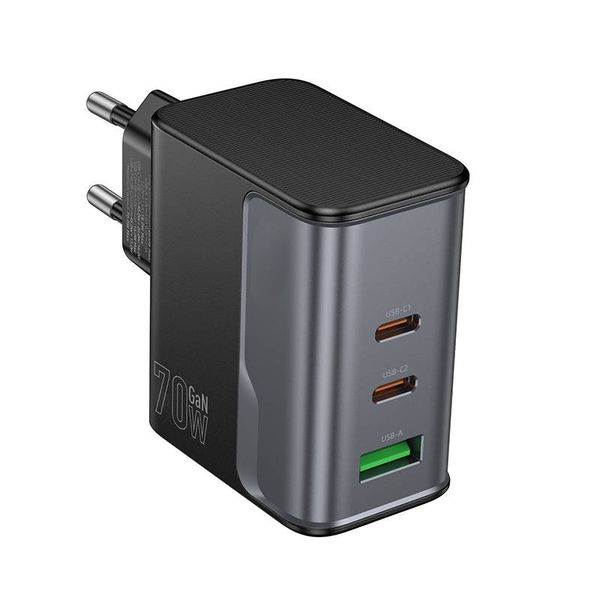 3-Port Charger Premium Adapter High Speed (70W PD + QC3.0) USB-C×2 &amp; USB-A