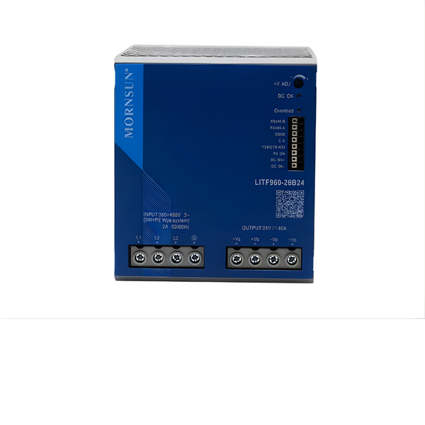 LITF960-26B24: 960W 24V/40A Three-Phase DIN Rail Supply, 95% Eff.