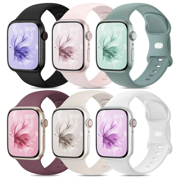 6Pc Watch Straps Compatible With Apple Watch 42 44 45 46 49mm Soft Silicone