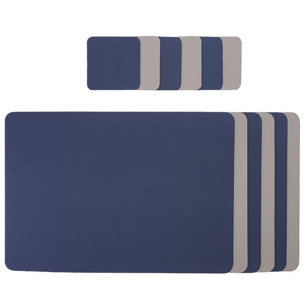 Placemat and Coaster Set - Faux Leather - Blue and Grey Rectangle