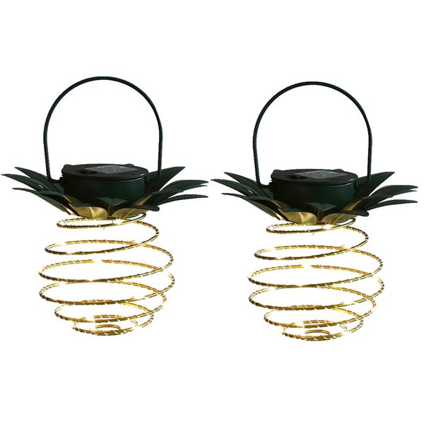 2 Piece Solar Garden Pineapple Shape Outdoor Iron Wire Art Hanging Light