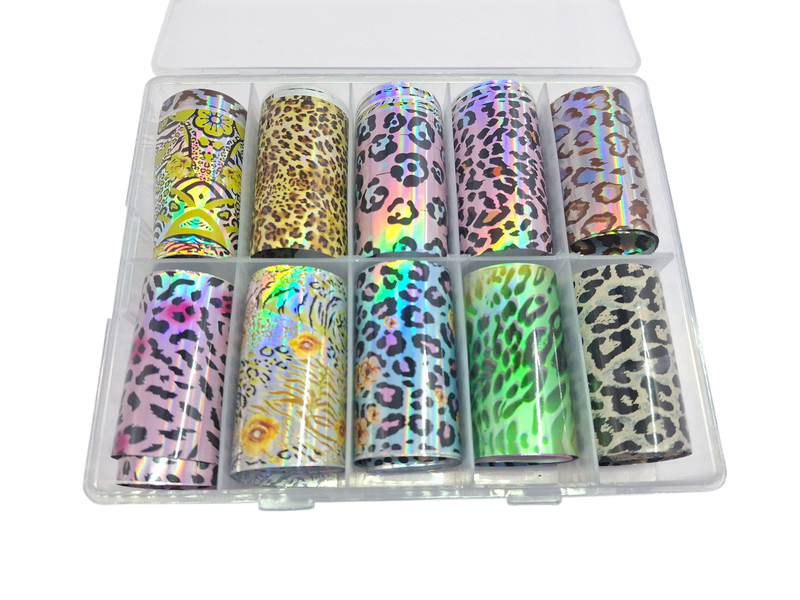 Nail Foil Art 10 Rolls - Leopard, Zebra &amp; Floral Designs