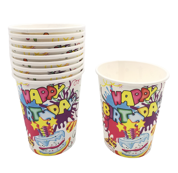 40 Pieces - 200ml - Kids Happy Birthday Party Paper Cups - PwdBlu