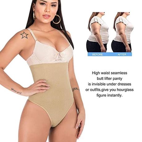 Women Latex Seamless Tummy Control Bodysuit Thong Body Shaper Corset G- String