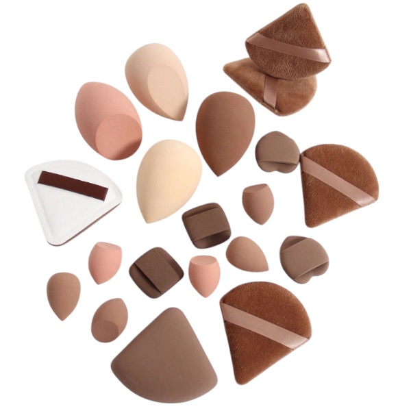 20-Piece Wet &amp; Dry Dual-Use Makeup Sponge and Puff Set - Brown