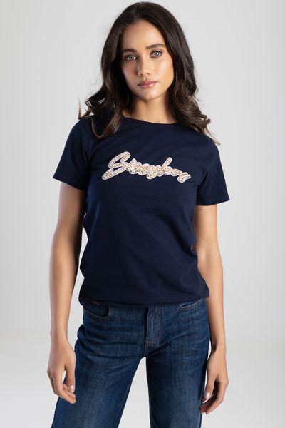 Sissy Boy: Love And Be Loved Regular Fit Sequin And Pearl Logo Top Navy