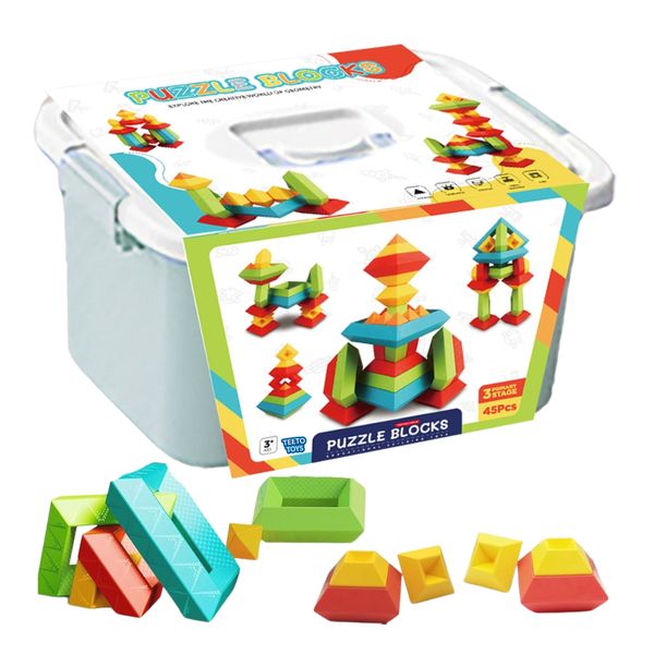 45-Piece Pyramid Stacking Building Blocks Set - Geometric STEM Toy