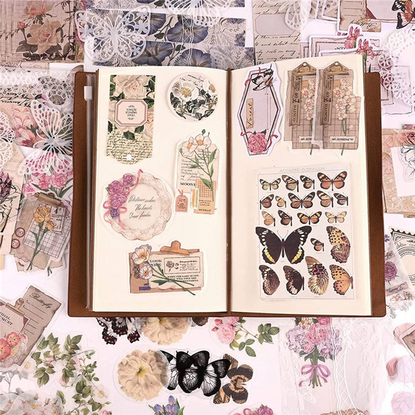 260Pcs Vintage Scrapbooking Stickers Pack Flowers Scrapbook Paper