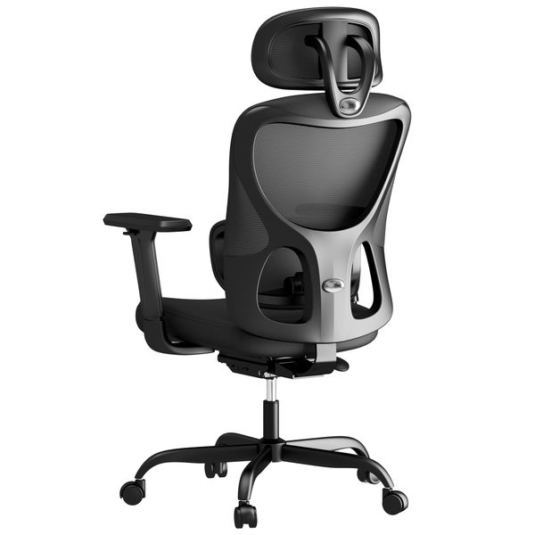 Ergonomic office chair with adjustable lumbar, 3D armrest, and headrest.