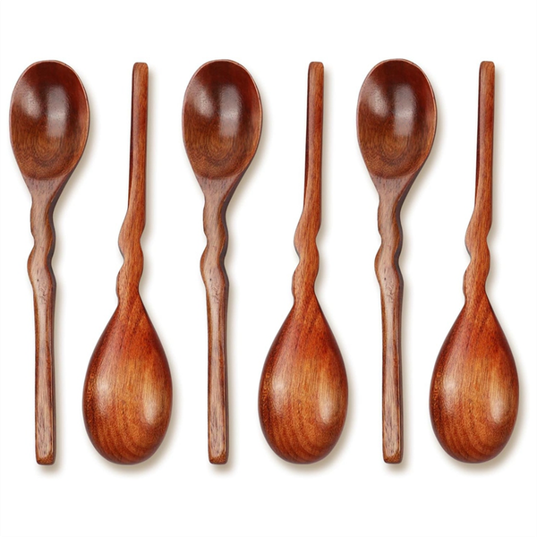 6Pcs Wooden Spoons For Eating 7 87 Inch Spoons For Soup Coffee