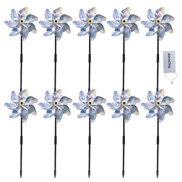 Reflective Pinwheels for Yard and Garden - 10 Pack - Silver